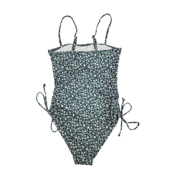 Floral One-Piece Swimsuit Adjustable Side Ties Spaghetti Straps Womens Size XS - Picture 2 of 6